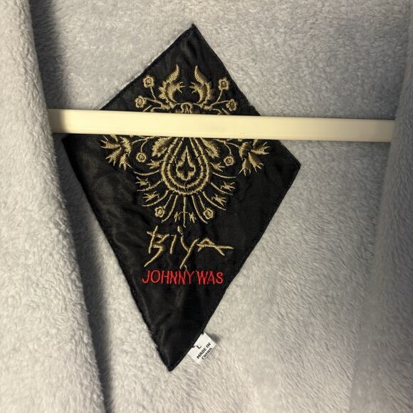 Johnny Was Floral Biya Sherpa Patchwork Hooded Open Waterfall Cardigan Jacket L - Picture 7 of 15